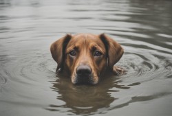 狗狗被困洪水，不慌不忙等主人来接