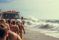 救护车拉走溺水者，游客们却仍跃跃欲试，海滩上的生死时速