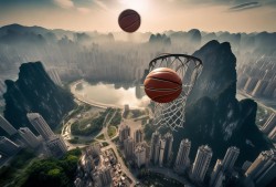 重庆奇景，无人机版库里远投入筐，科技与自然的完美碰撞