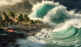 夏威夷遭遇水漫金山奇观，海啸来袭，城镇街道变水上乐园