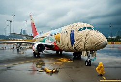 深圳奇观飞机变身木乃伊，深圳机场上演五花大绑防台风大戏！