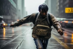 暴雨中的北京打工人，雨中狂奔，只为那一份打工人的坚持