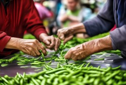 大爷大娘排队贴摘豆角甲片，一场关于美丽与实用的较量