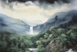 局部暴雨全景，一场自然界的水墨画