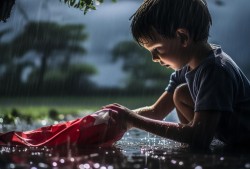 少年暴雨中收起国旗，一场关于责任与荣誉的温馨故事
