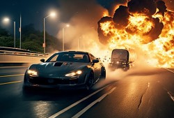 台湾惊现飞车大冒险，卡车撞桥油箱瞬间爆燃，上演现实版速度与激情