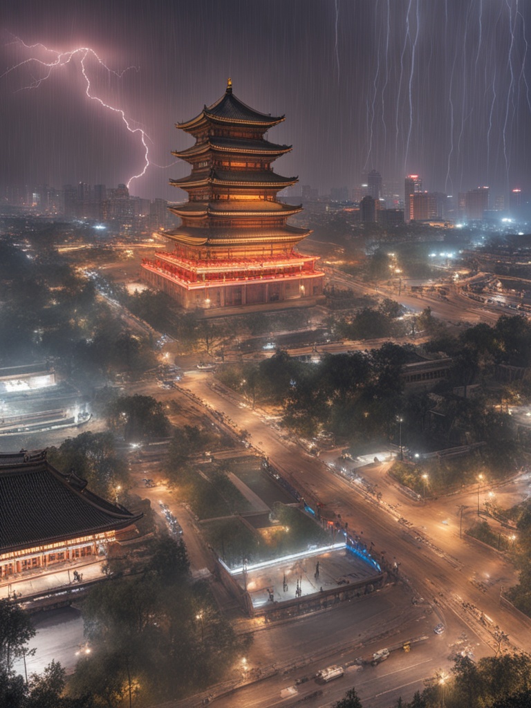 西安雷雨交加，超大闪电震撼登场！