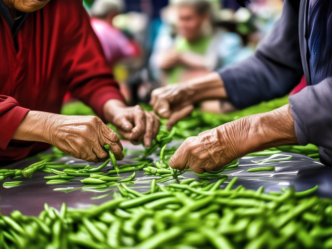 大爷大娘排队贴摘豆角甲片，一场关于美丽与实用的较量
