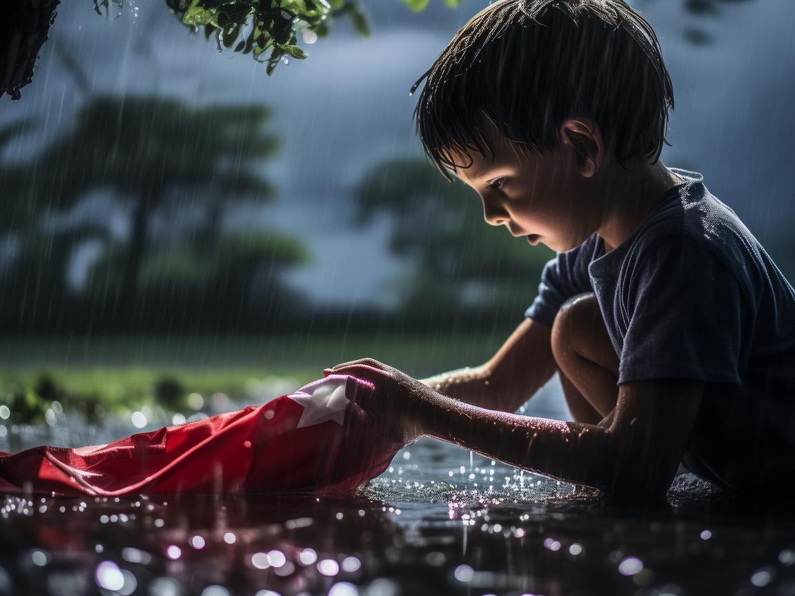 少年暴雨中收起国旗，一场关于责任与荣誉的温馨故事