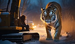 夜幕下的机遇，挖掘机女司机与东北虎的奇遇记