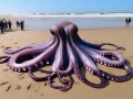 英国海滩惊现海怪？原来是只迷路的巨型章鱼！