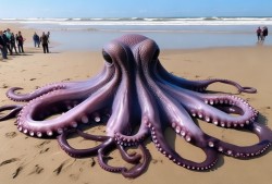 英国海滩惊现海怪？原来是只迷路的巨型章鱼！