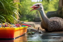 动物园鸵鸟解锁新技能，垃圾桶里的奇妙探险