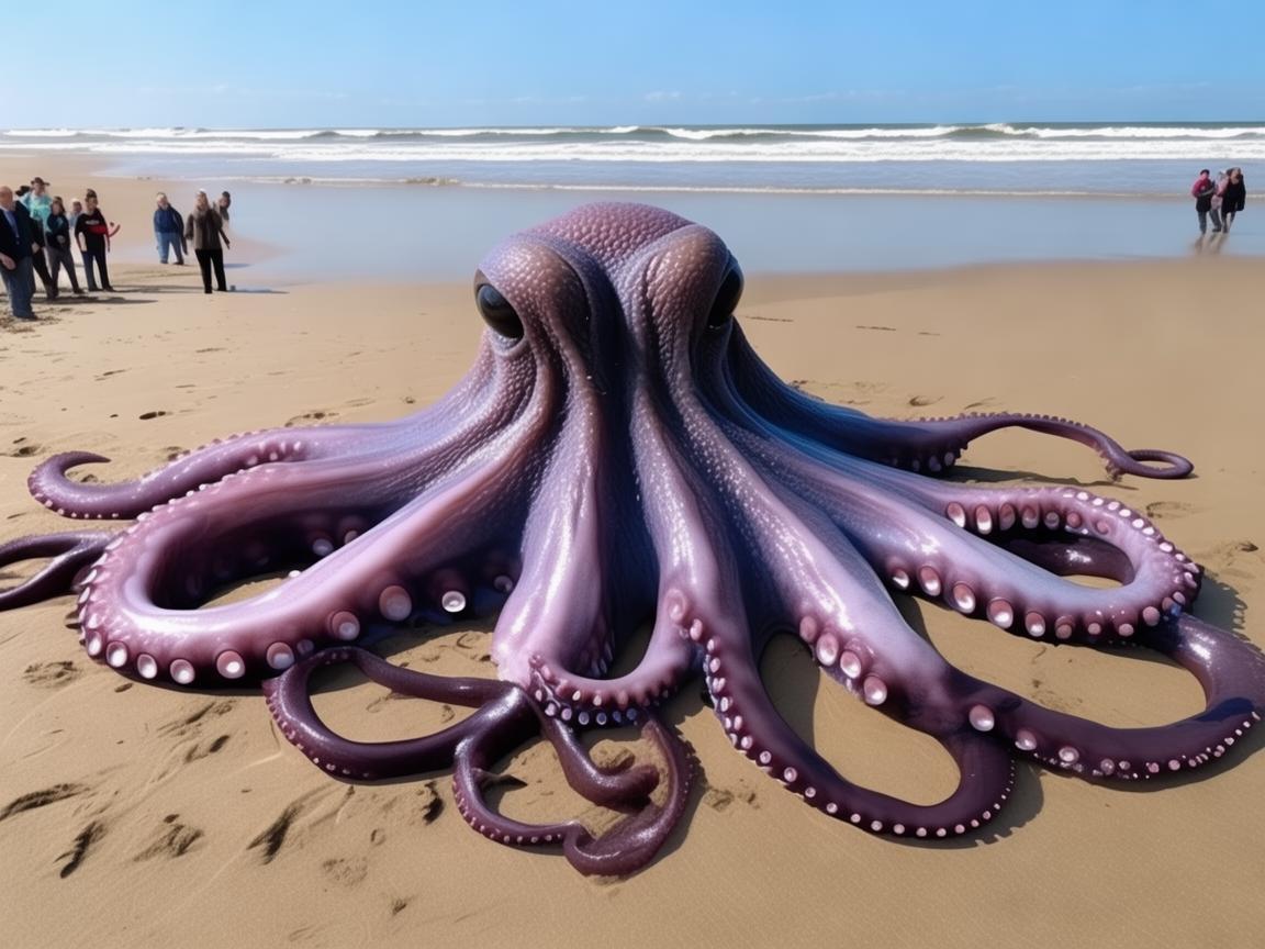 英国海滩惊现海怪?原来是只迷路的巨型章鱼! 英国海滩惊现海怪?原来是只迷路的巨型章鱼!